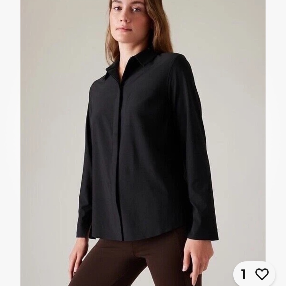 Athleta Everlasting Long Sleeve Top Button Up | Black #659326  Size Small